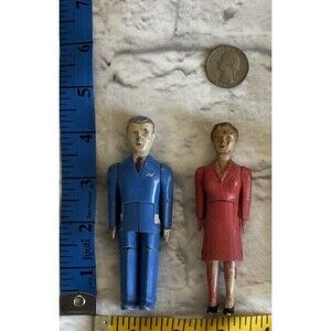 Vintage 1940s Renewal Hard Plastic Dollhouse Figures Man & Woman ~4.5”
